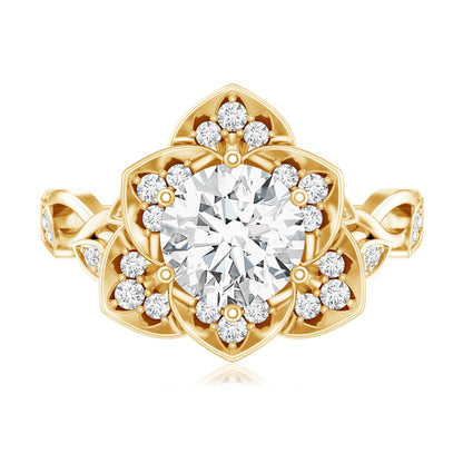 Nature Inspired Moissanite Flower Engagement Ring with Certificate