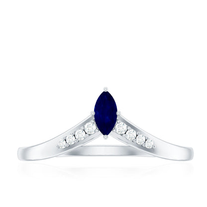 Natural Marquise Blue Sapphire Chevron Enhancer Ring with Diamond
