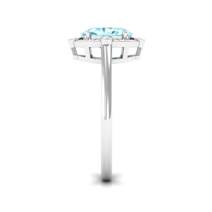1 Carat Aquamarine Oval Halo Engagement Ring with Diamond