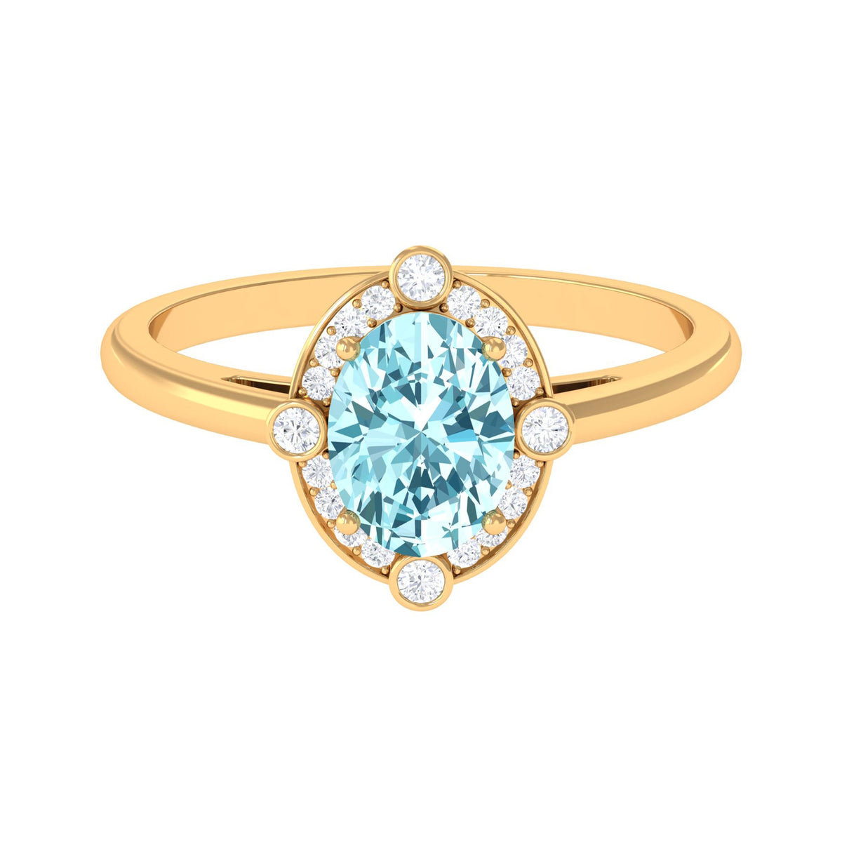 1 Carat Aquamarine Oval Halo Engagement Ring with Diamond