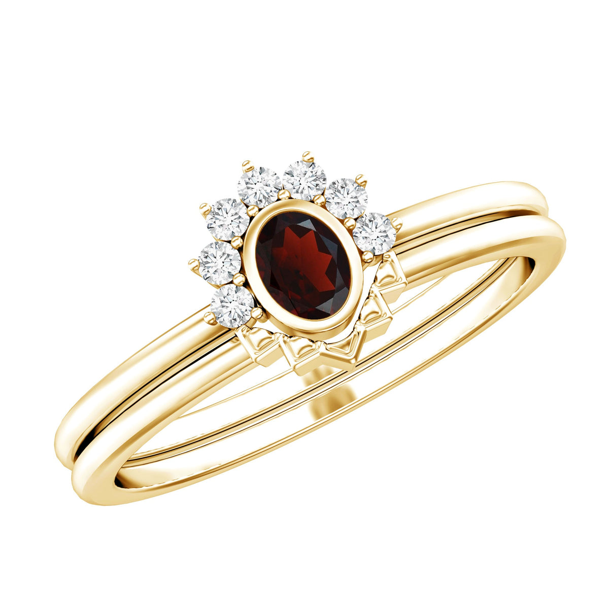 Natural Garnet Diamond Engagement Ring with Enhancer in Gold Plated Silver