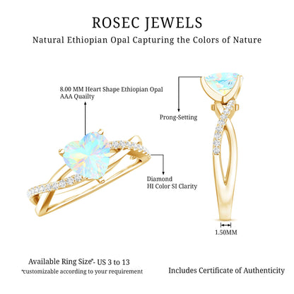 Natural 2 Carat Ethiopian Opal Heart Shaped Engagement Ring With Certificate