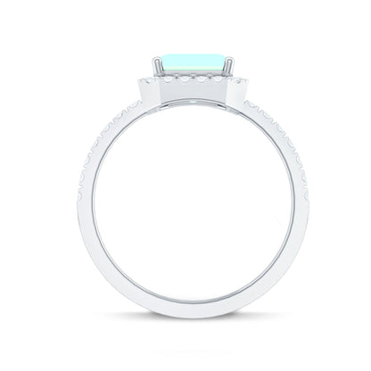 Genuine 2 Carat Ethiopian Opal Emerald Cut Engagement Ring with Diamond Halo