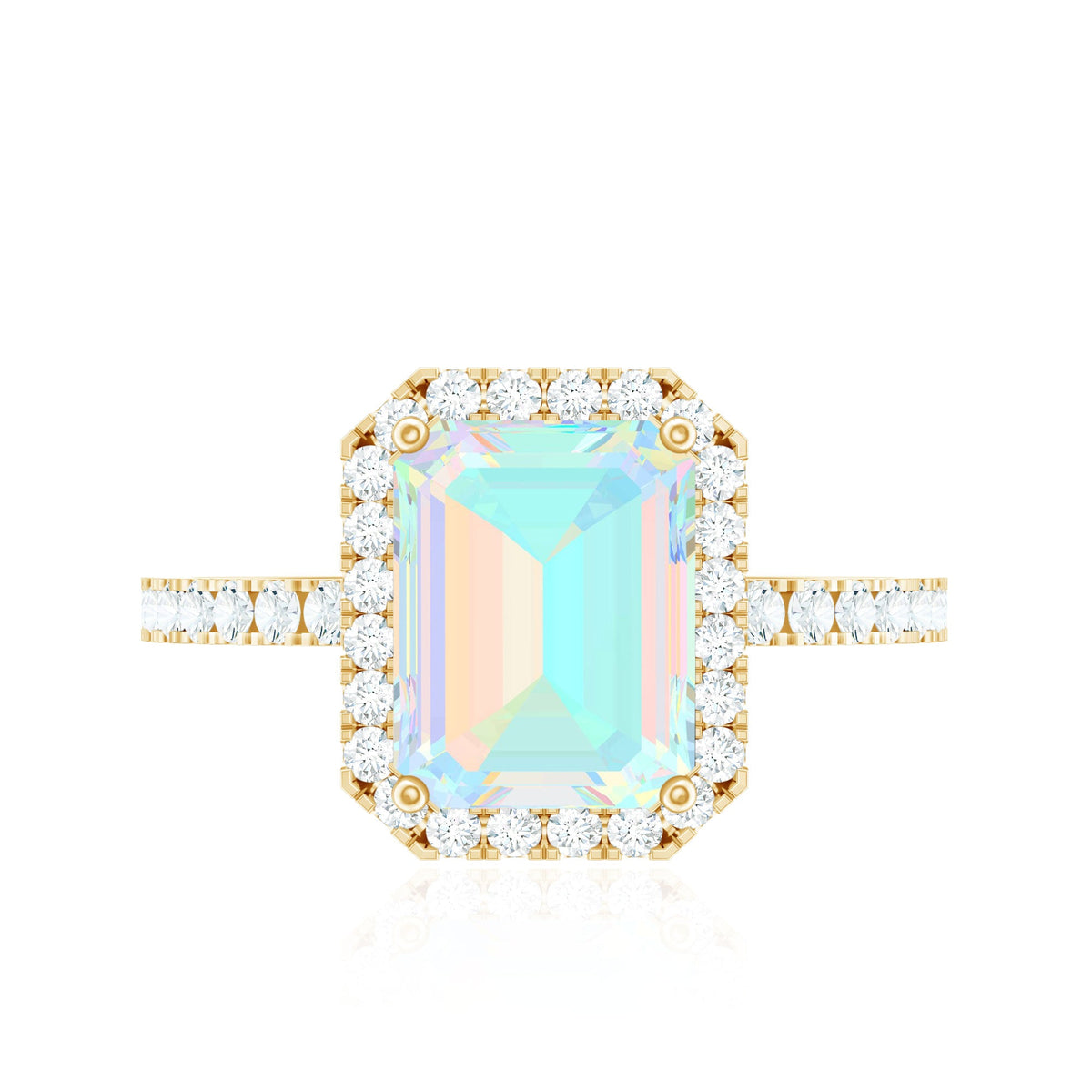 Genuine 2 Carat Ethiopian Opal Emerald Cut Engagement Ring with Diamond Halo