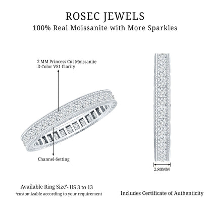Channel Set Princess Cut Moissanite Eternity Band Ring