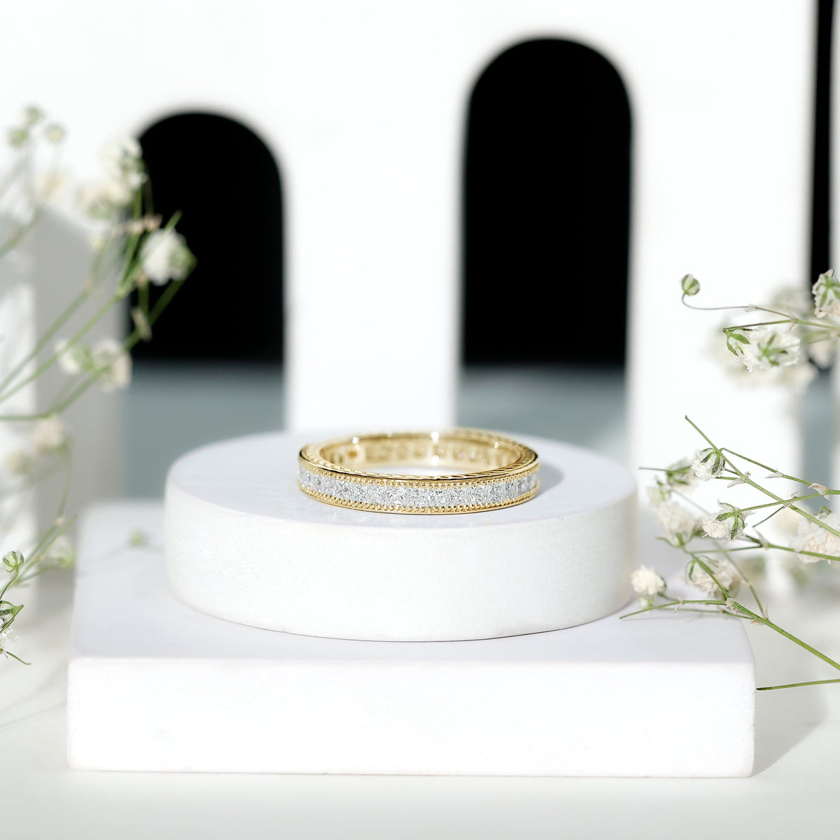 Channel Set Princess Cut Moissanite Eternity Band Ring