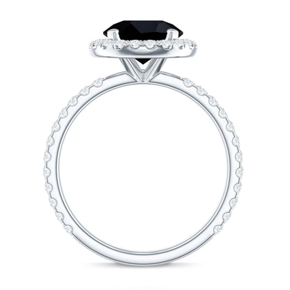 2 Carat Round Shape Black Onyx Engagement Ring with Diamond Halo