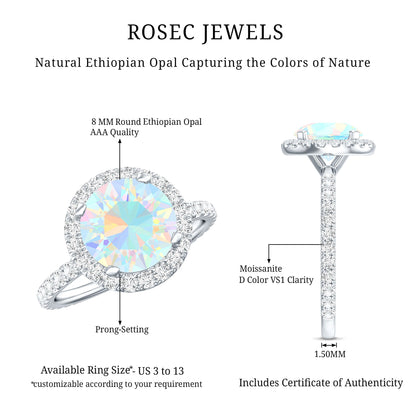 Certified Genuine 2 Carat Ethiopian Opal Engagement Ring with Halo