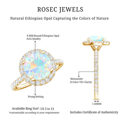 Certified Genuine 2 Carat Ethiopian Opal Engagement Ring with Halo