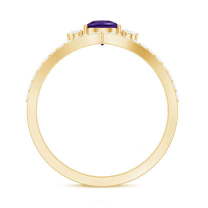 Pear Amethyst and Diamond Designer Ring