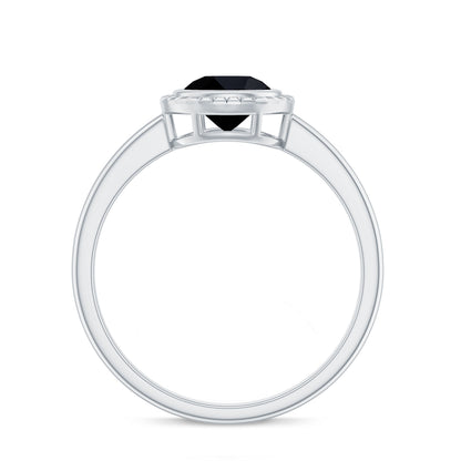 2 Carat Round Shape Black Onyx Solitaire Ring in Bezel Setting