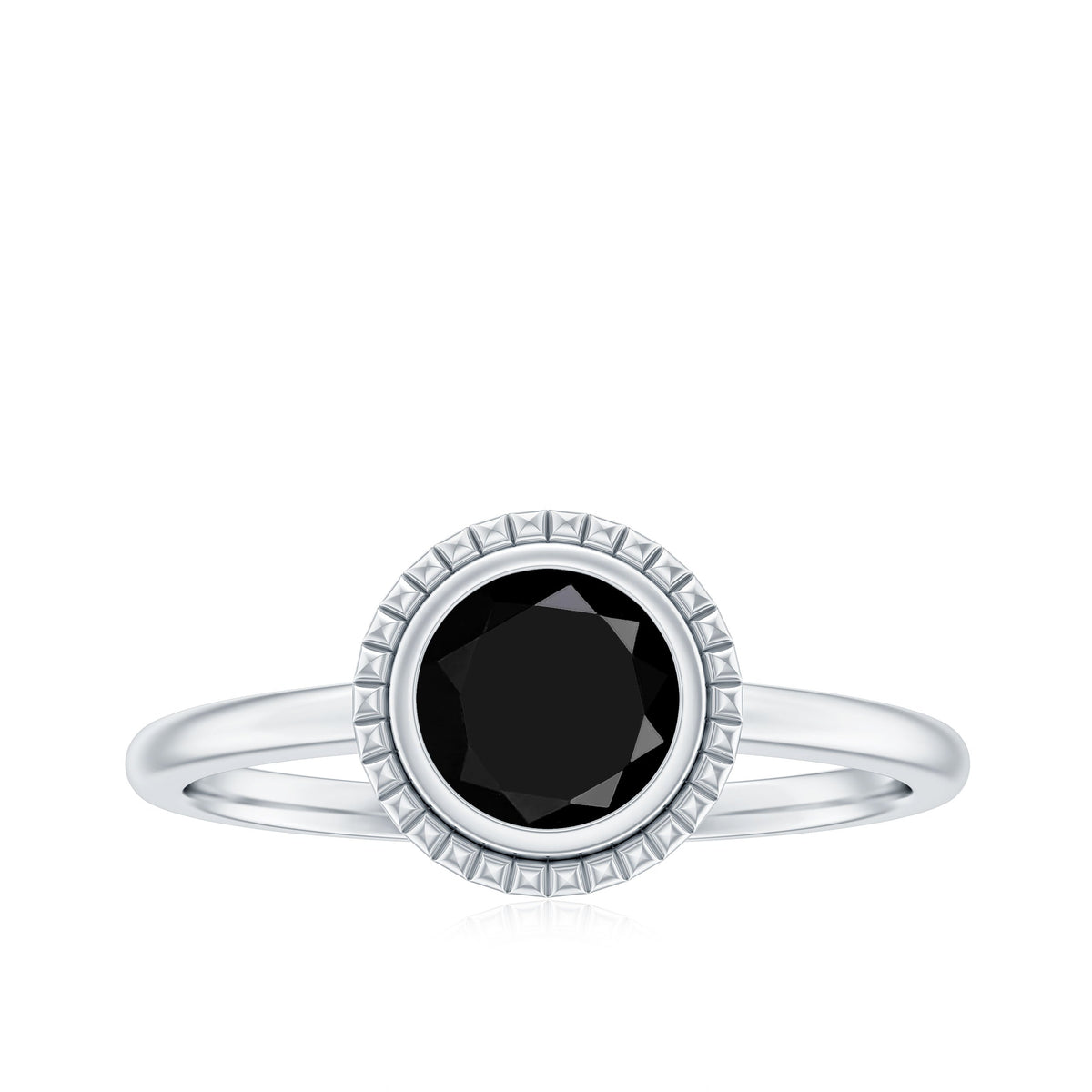 2 Carat Round Shape Black Onyx Solitaire Ring in Bezel Setting