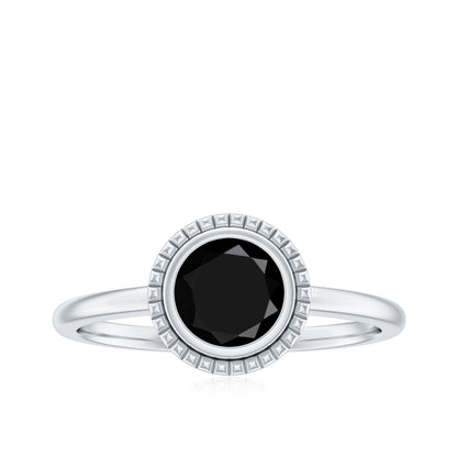 2 Carat Round Shape Black Onyx Solitaire Ring in Bezel Setting