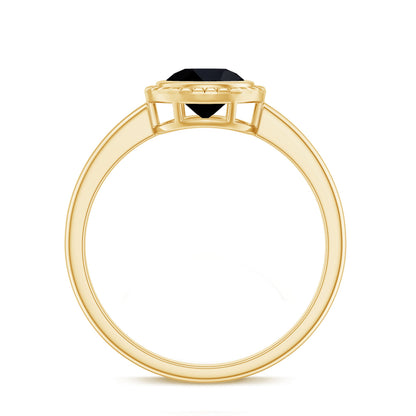 2 Carat Round Shape Black Onyx Solitaire Ring in Bezel Setting