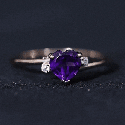 Natural 0.9 Carat Amethyst Heart Engagement Ring with Moissanite