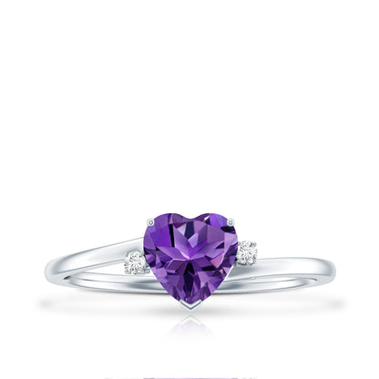 Natural 0.9 Carat Amethyst Heart Engagement Ring with Moissanite