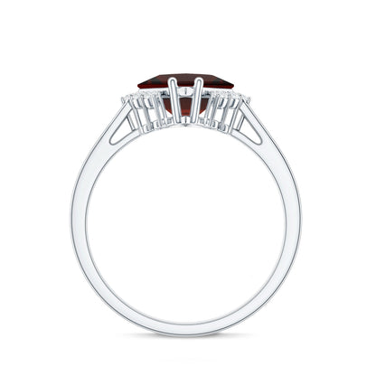 Certified Natural Garnet Princess Cut Engagement Ring with Diamond