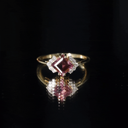 Princess Cut Pink Tourmaline Engagement Ring with Diamond Accent