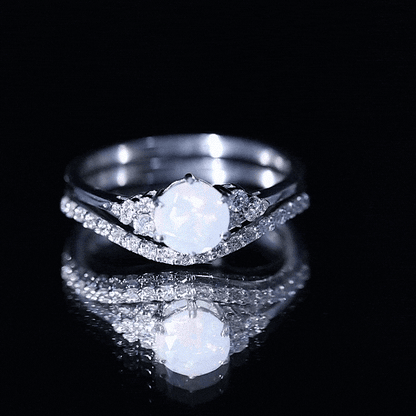 Natural 0.8 Carat Ethiopian Opal Diamond Wedding Bridal Ring Set of 2
