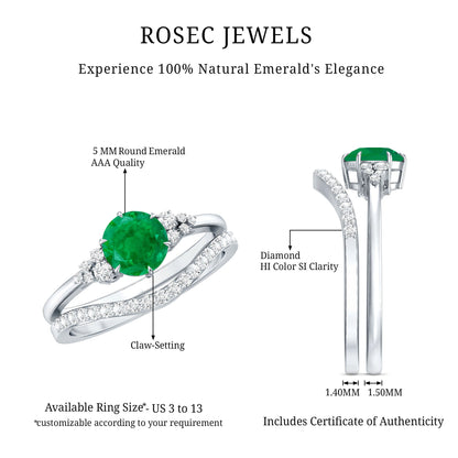 0.4 Carat Natural Emerald Diamond Wedding Bridal Ring Set of 2