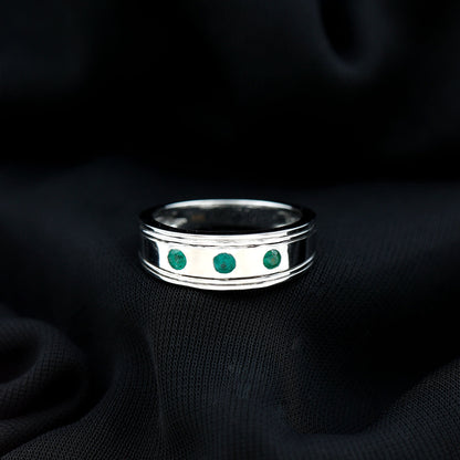 Emerald Minimal Band Ring in Gypsy Setting