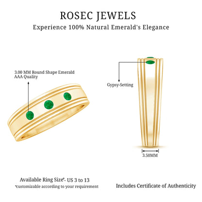 Emerald Minimal Band Ring in Gypsy Setting