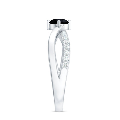 0.4 Carat Round Black Onyx Solitaire Infinity Ring with Diamond