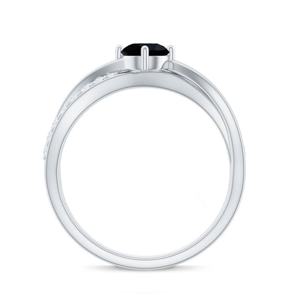 0.4 Carat Round Black Onyx Solitaire Infinity Ring with Diamond