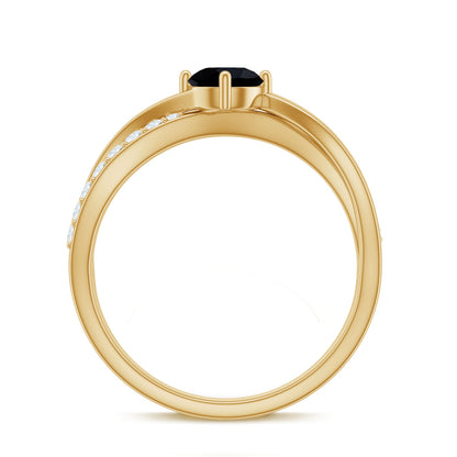 0.4 Carat Round Black Onyx Solitaire Infinity Ring with Diamond
