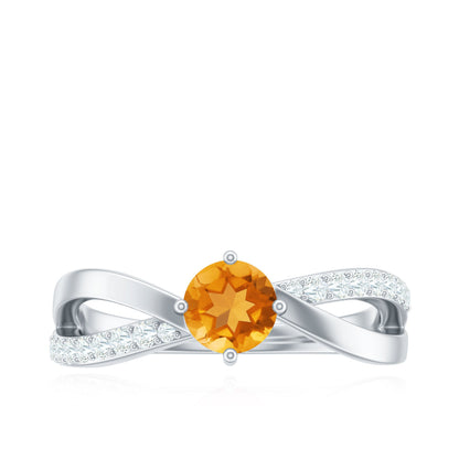 Certified Real Citrine Engagement Ring with Diamond Criss Cross Shank