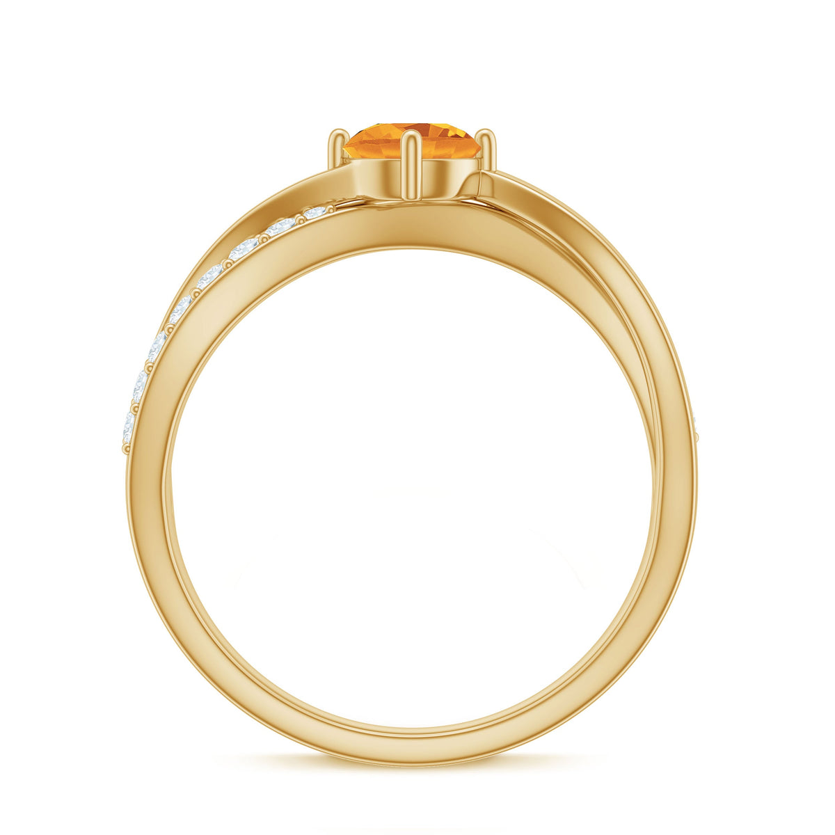 Certified Real Citrine Engagement Ring with Diamond Criss Cross Shank