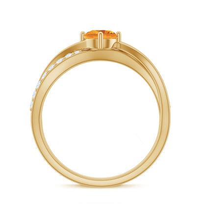 Certified Real Citrine Engagement Ring with Diamond Criss Cross Shank