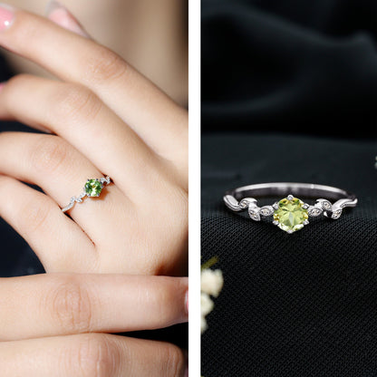 Peridot and Diamond Promise Ring with Beaded Detailing
