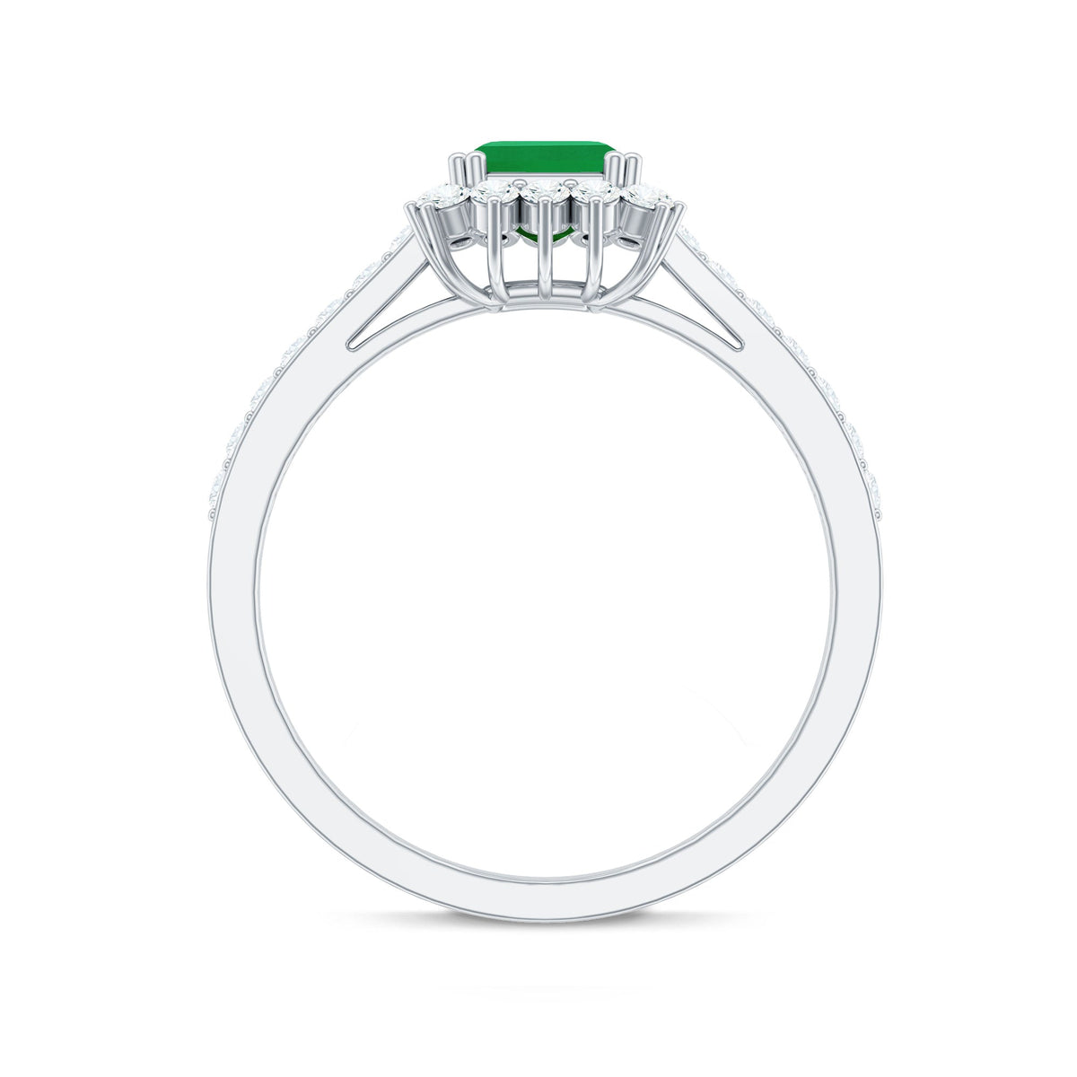 Natural Emerald Cut Emerald Engagement Ring with Diamond Halo