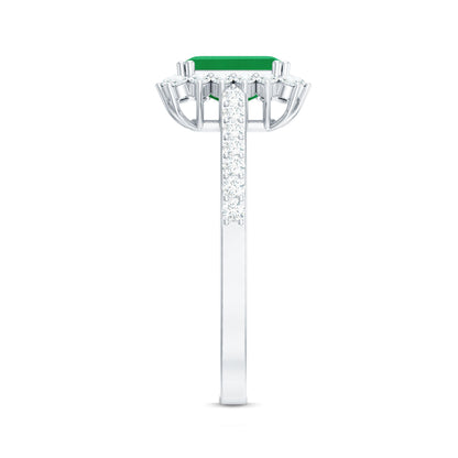 Natural Emerald Cut Emerald Engagement Ring with Diamond Halo