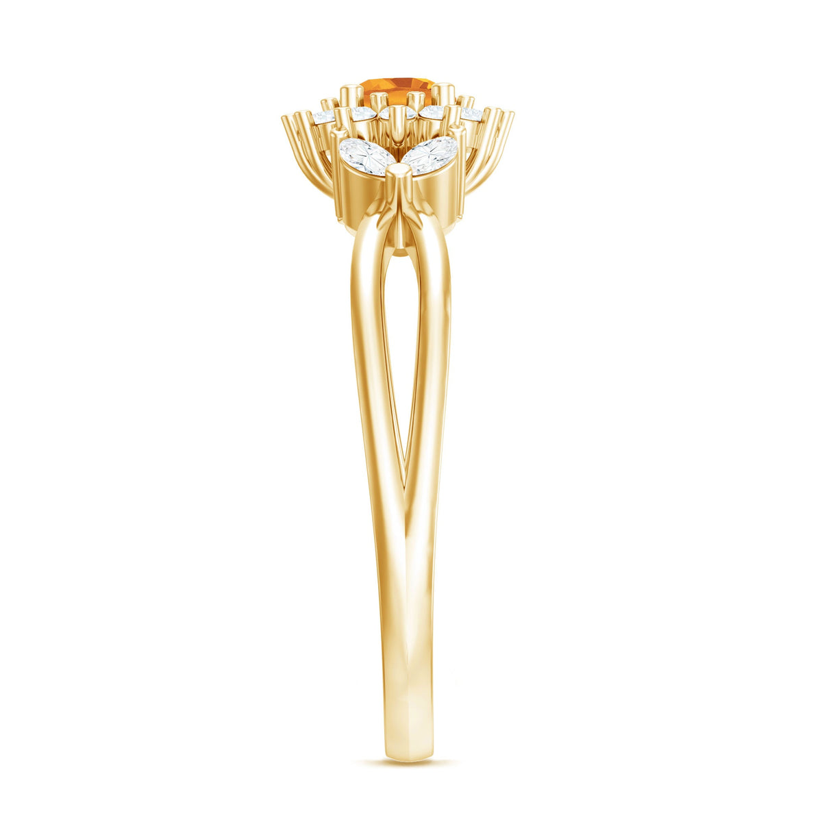 Nature Inspired Citrine Diamond Engagement Ring with Split Shank
