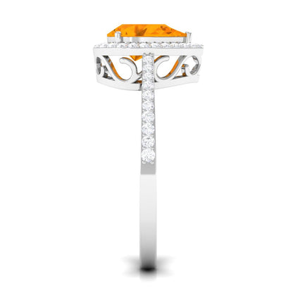 Real 0.6 Carat Fire Opal Teardrop Engagement Ring with Diamond Halo