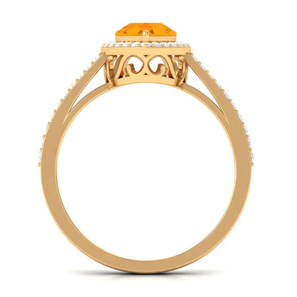 Real 0.6 Carat Fire Opal Teardrop Engagement Ring with Diamond Halo
