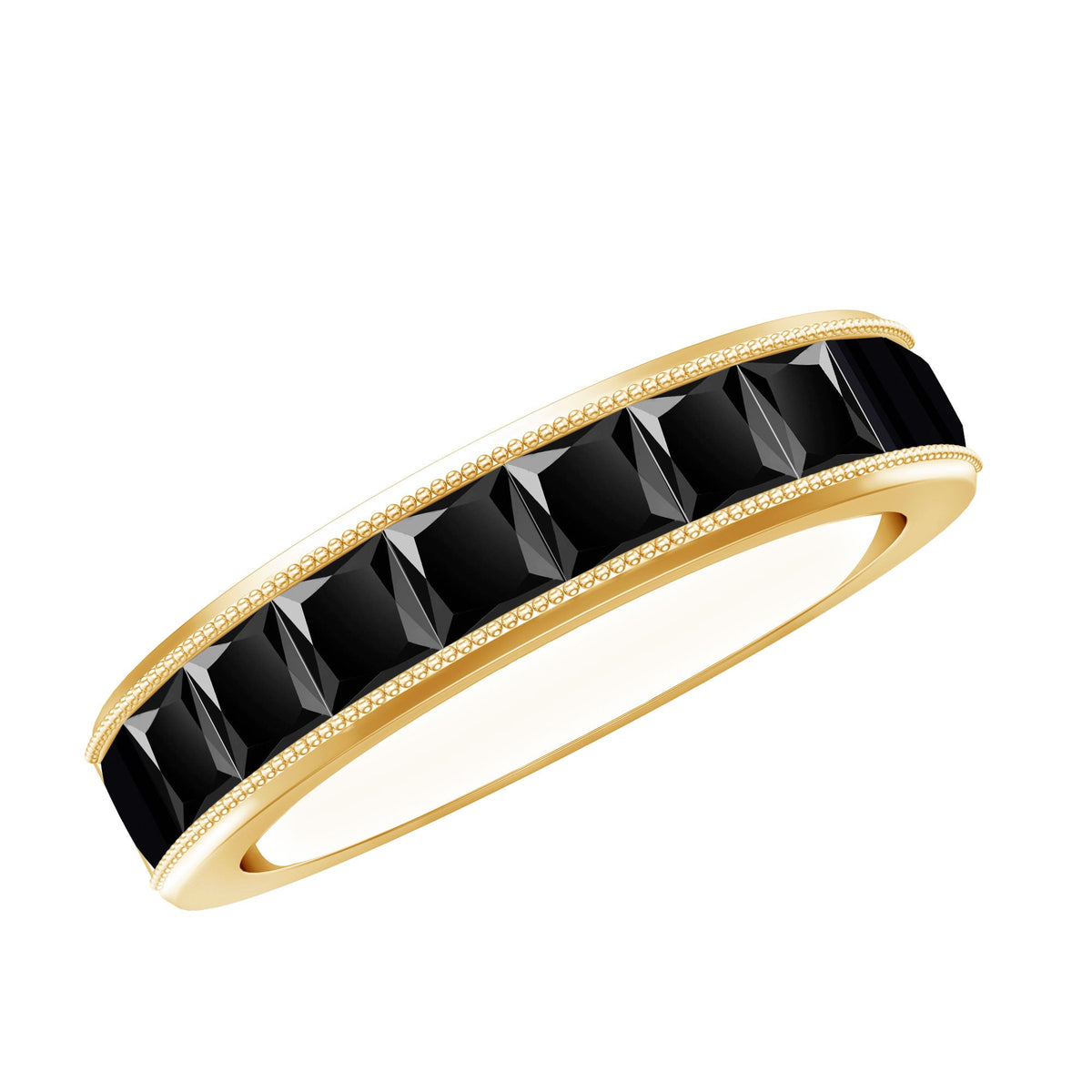 Princess Cut Black Spinel Half Eternity Band Ring