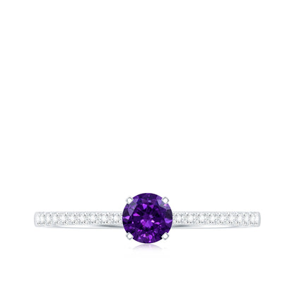 Real Amethyst Promise Ring with Diamond for Women