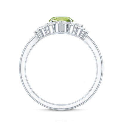 Real 1 Carat Oval Peridot Engagement Ring with Diamond Wedding Band