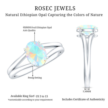 1.2 Carat Genuine Oval Ethiopian Rainbow Opal Split Shank Engagement Ring