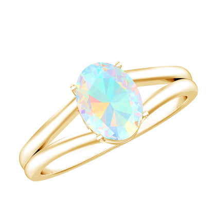 1.2 Carat Genuine Oval Ethiopian Rainbow Opal Split Shank Engagement Ring