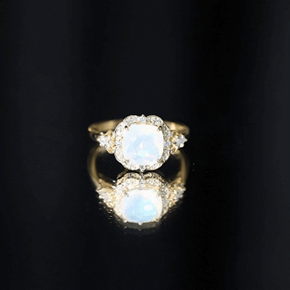Real Cushion Cut Ethiopian Opal Antique Looking Engagement Ring with Diamond