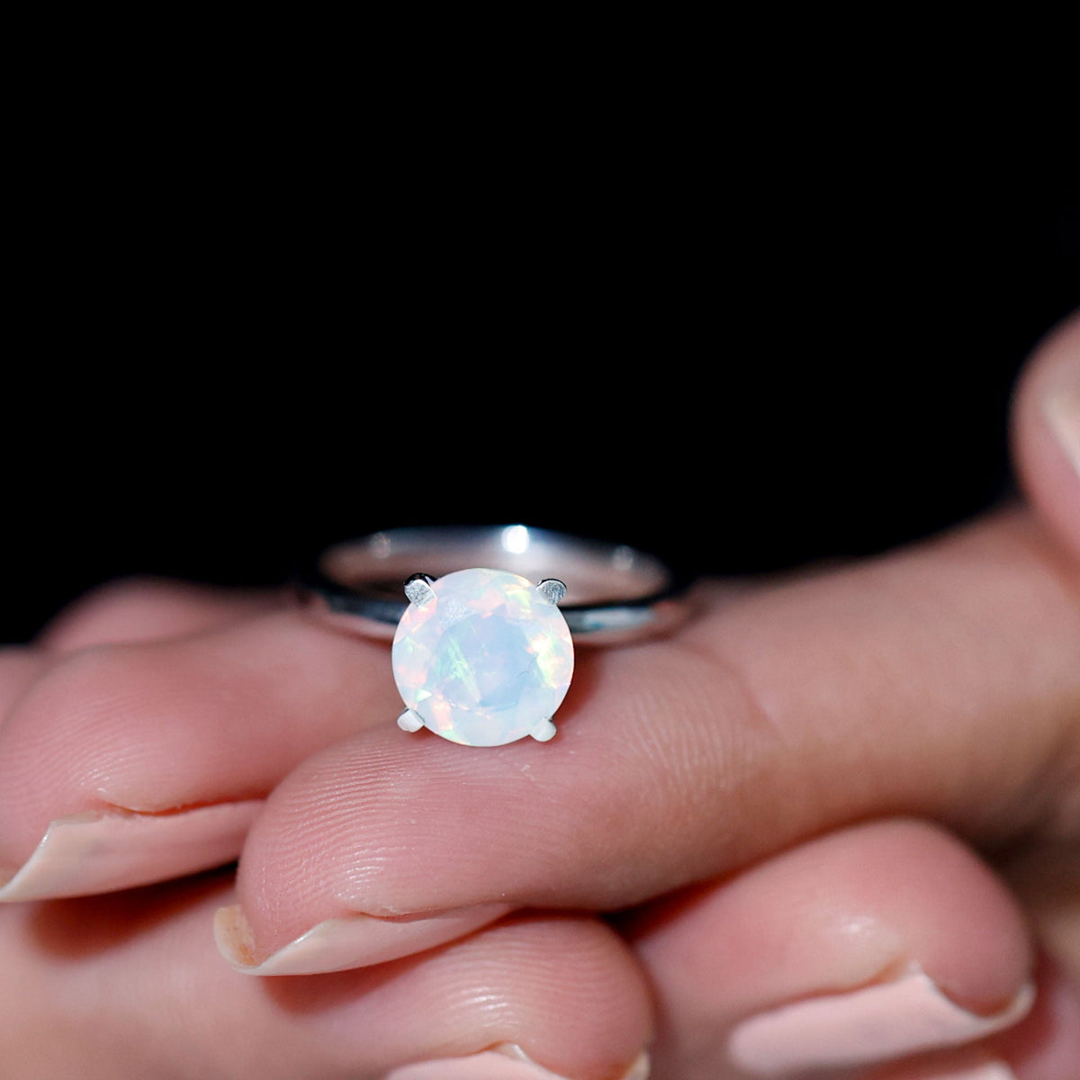 Classic 2 Carat Solitaire Ethiopian Rainbow Opal Engagement Ring