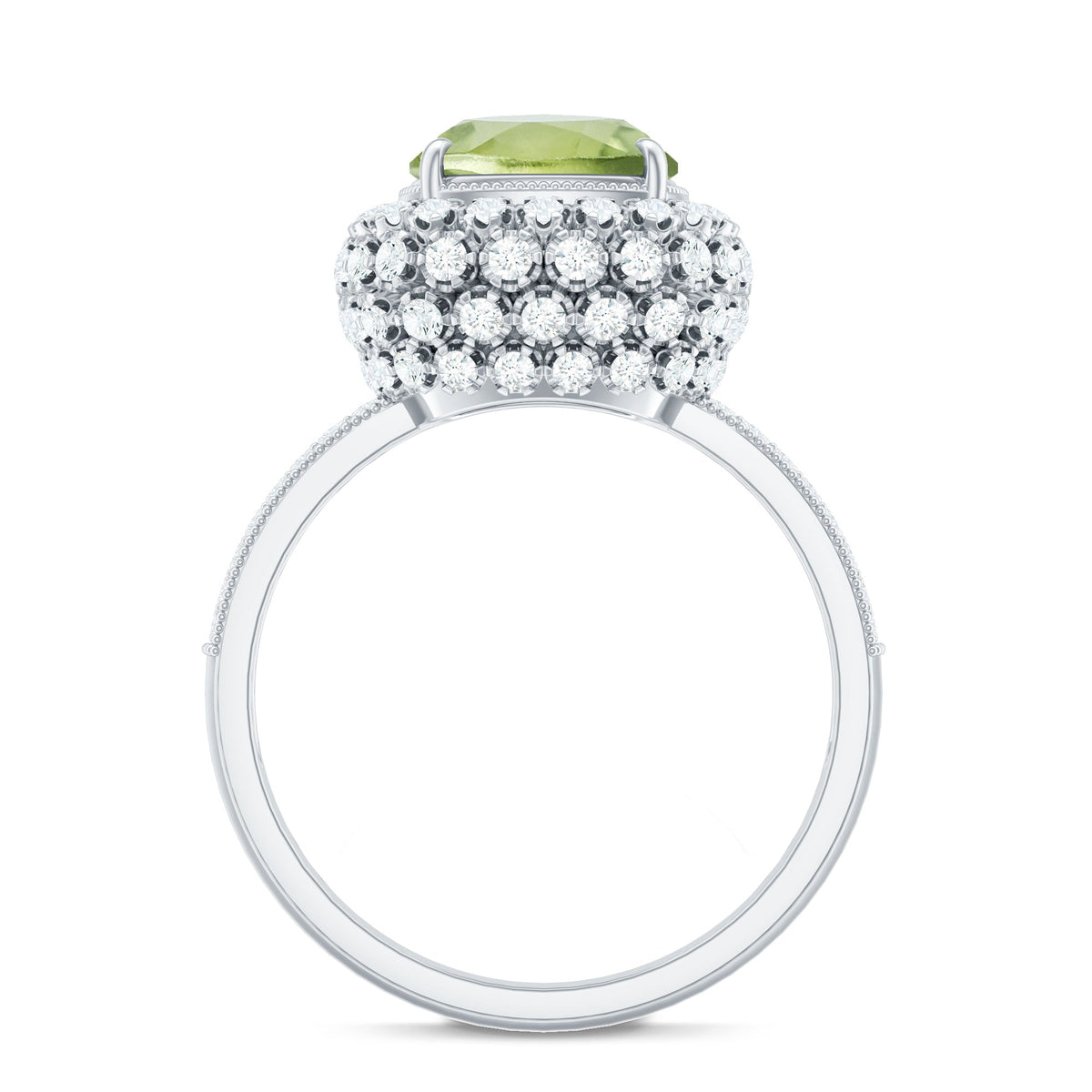 Antique Style 2 Carat Cushion Cut Peridot Engagement Ring with Moissanite Halo
