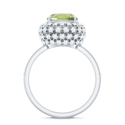 Antique Style 2 Carat Cushion Cut Peridot Engagement Ring with Moissanite Halo