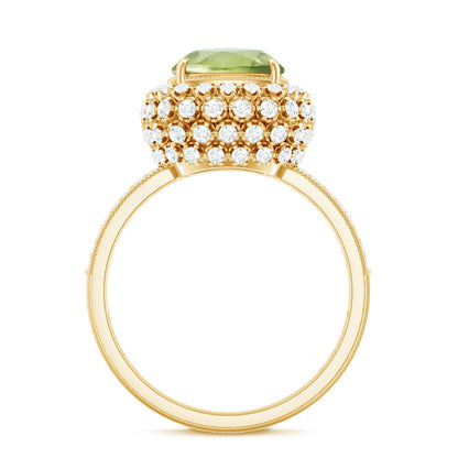 Antique Style 2 Carat Cushion Cut Peridot Engagement Ring with Moissanite Halo