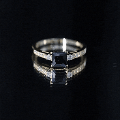 Certified 1 Carat Lab Grown Black and White Diamond Princess Cut Engagement Ring