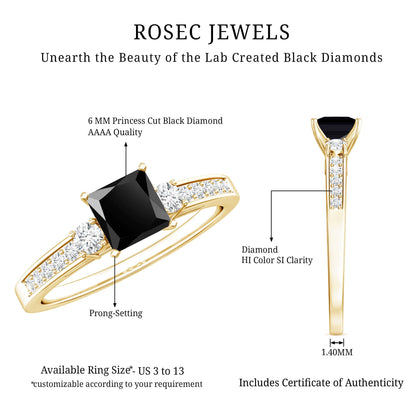 Certified 1 Carat Lab Grown Black and White Diamond Princess Cut Engagement Ring
